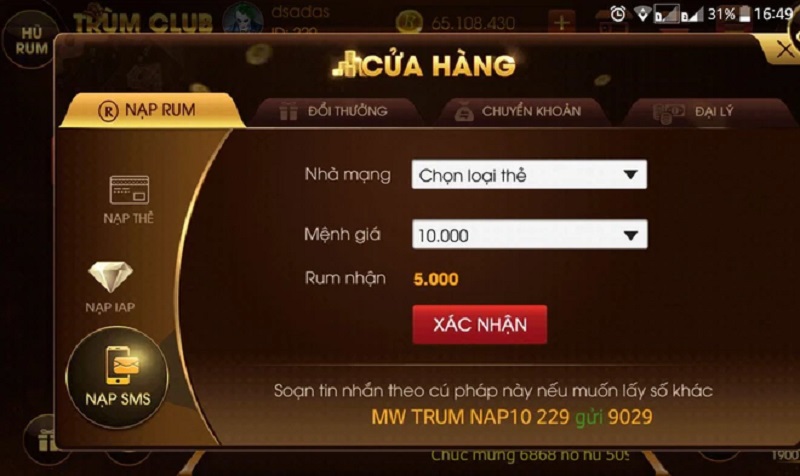Hướng dẫn cách nạp tiền Trumclub vin